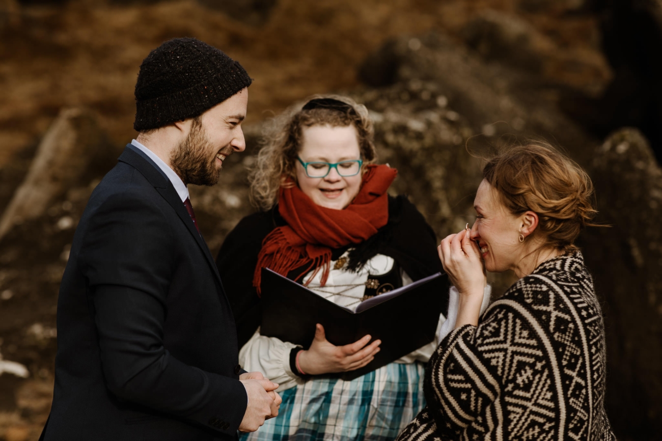 An outside winter wedding ceremony in Iceland.