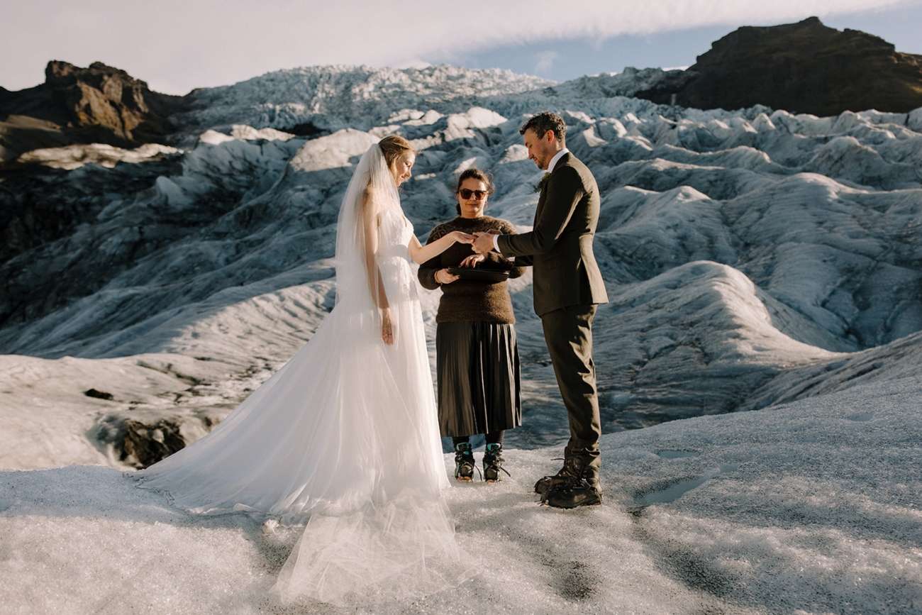 A wedding ceremony on top of a glacier.