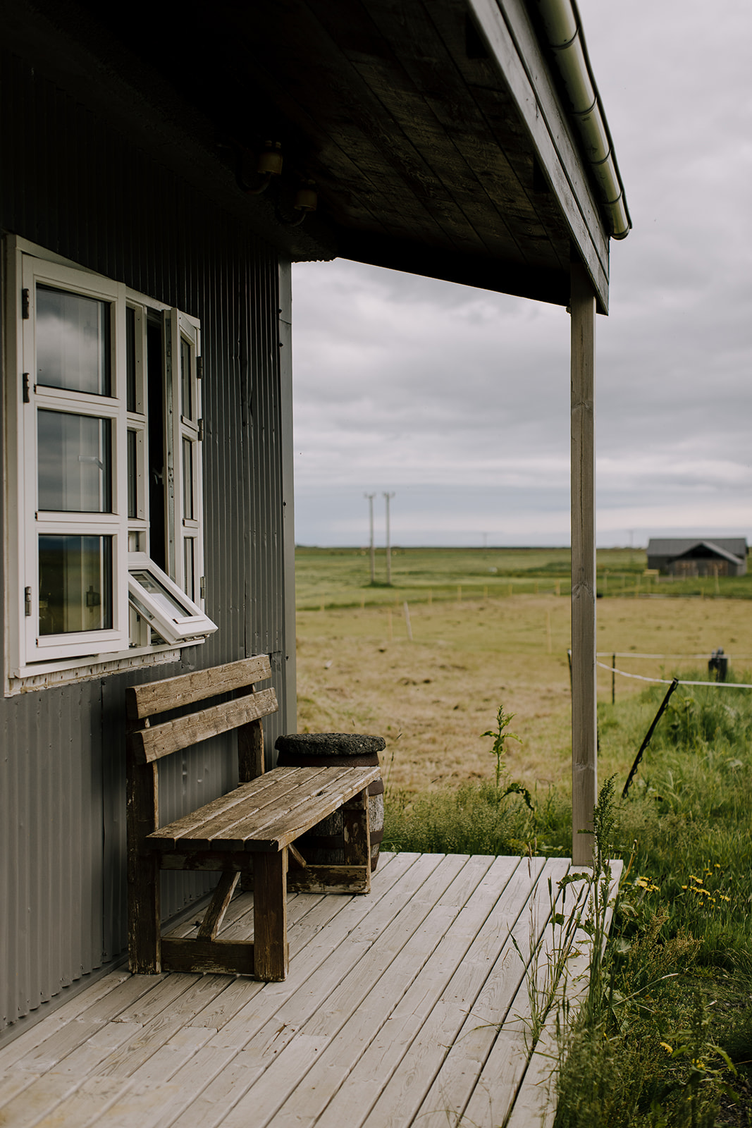 A porch on a small cabin in rural Iceland.