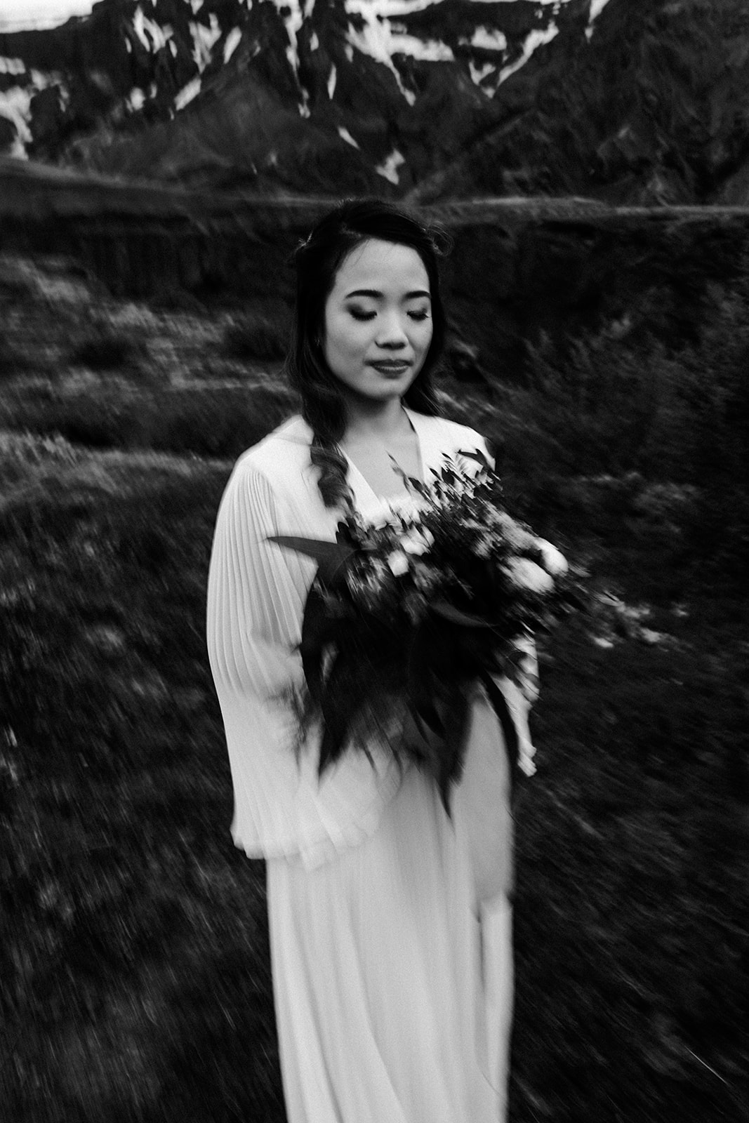 An unusual bouquet portrait with motion blur. 