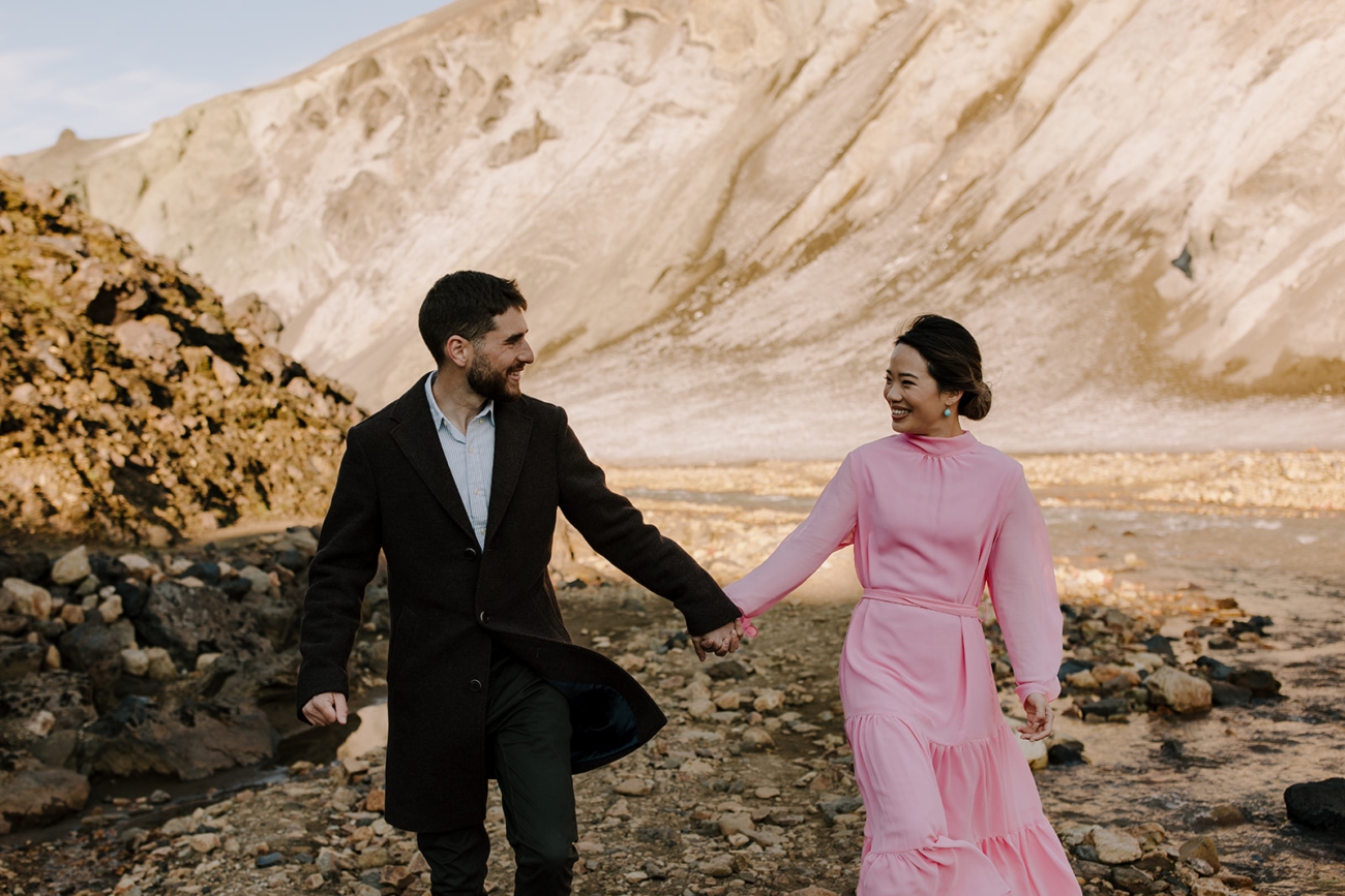 A whimsical walk in fancy clothes in the middle of the Icelandic highlands. 