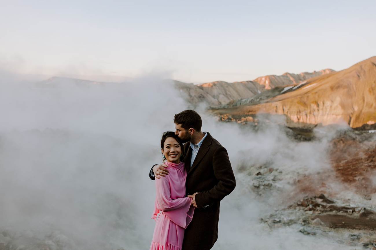 Geothermal steam can make for very interesting backgrounds for wedding portraits. 