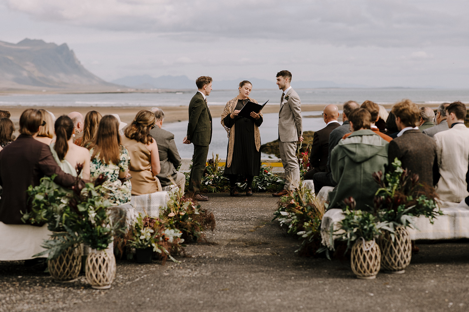 A LBGTQ+ outdoor destination wedding ceremony in Iceland.